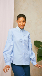 Edi Volume Sleeve Shirt in Pale Blue Recycled Cotton by Saywood