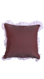 Ruffle Cushion, Zero Waste, Red Check / Lilac