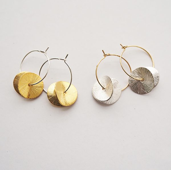 Silver Hoops And Gold Plated Brass Discs Earrings by Brass and Bold