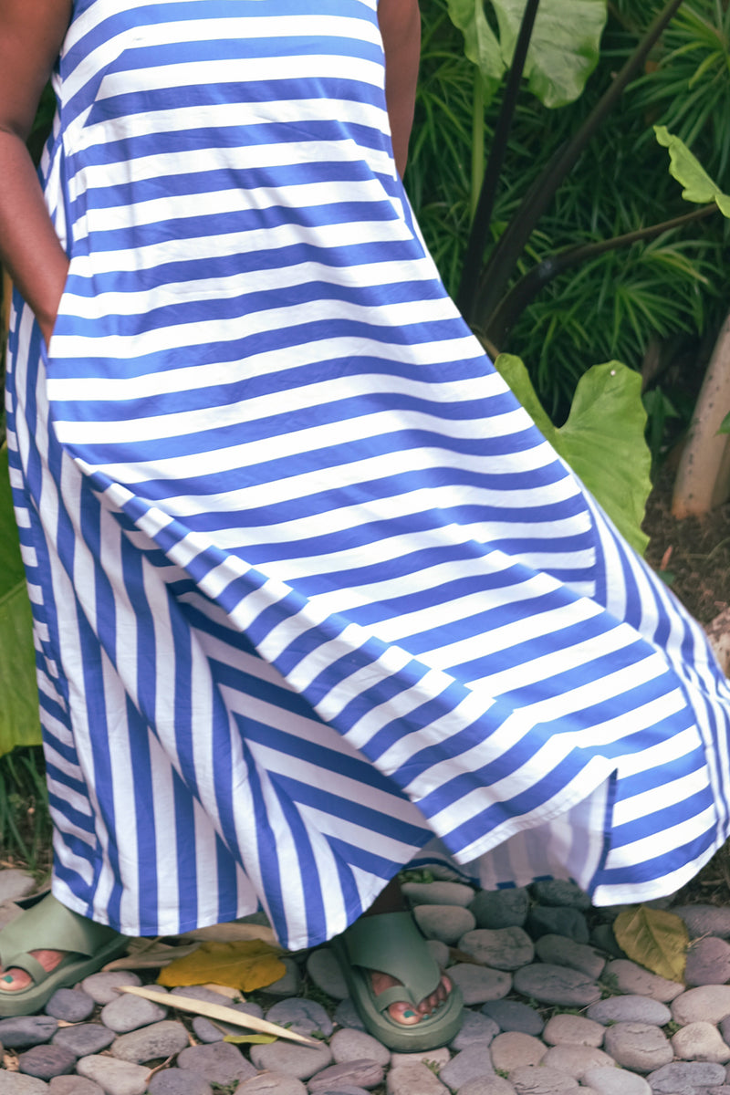 Aja's Maxi Cotton Dress in Stripe Print