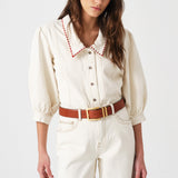 Talia Collared Denim Top in Ecru