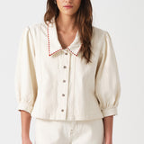 Talia Collared Denim Top in Ecru
