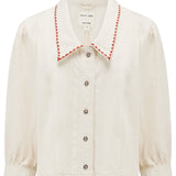 Talia Collared Denim Top in Ecru