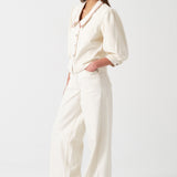 Talia Collared Denim Top in Ecru