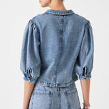 Talia Collared Denim Top in Newport