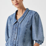 Talia Collared Denim Top in Newport