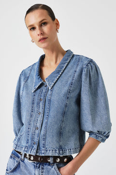 Talia Collared Denim Top in Newport