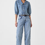 Talia Collared Denim Top in Newport
