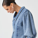 Talia Collared Denim Top in Newport