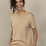 Tan Luxe Silk Knitted T-Shirt