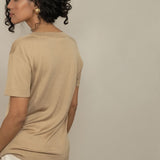 Tan Luxe Silk Knitted T-Shirt