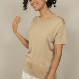 Tan Luxe Silk Knitted T-Shirt