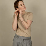 Tan Luxe Silk Knitted T-Shirt