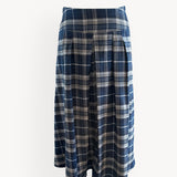 The Dune Pleated Midi Skirt in Navy Check