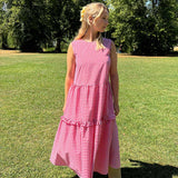 Inara Sleeveless Midi Dress in Red Gingham