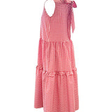 Inara Sleeveless Midi Dress in Red Gingham