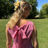 Inara Sleeveless Midi Dress in Red Gingham