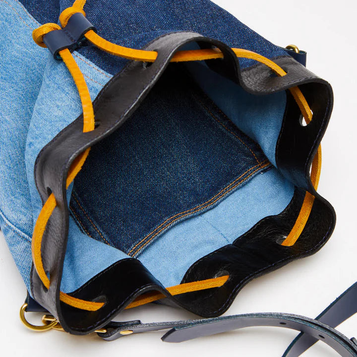 LPOL x seventy + mochi Mia Bucket Bag in Denim & Yellow