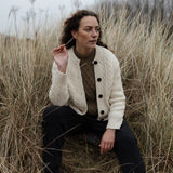 Freyja British Wool Cable Cardigan in Ecru