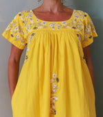 Mexican Embroidered Kaftan Dress in Lemon Yellow by Arifah Studio