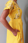 Mexican Embroidered Kaftan Dress in Lemon Yellow by Arifah Studio