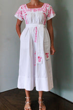 Mexican Embroidered Kaftan Dress in Pink and White by Arifah Studio