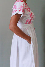 Mexican Embroidered Kaftan Dress in Pink and White by Arifah Studio