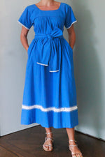 Mexican Crochet Kaftan Dress in Ocean Blue and White by Arifah Studio