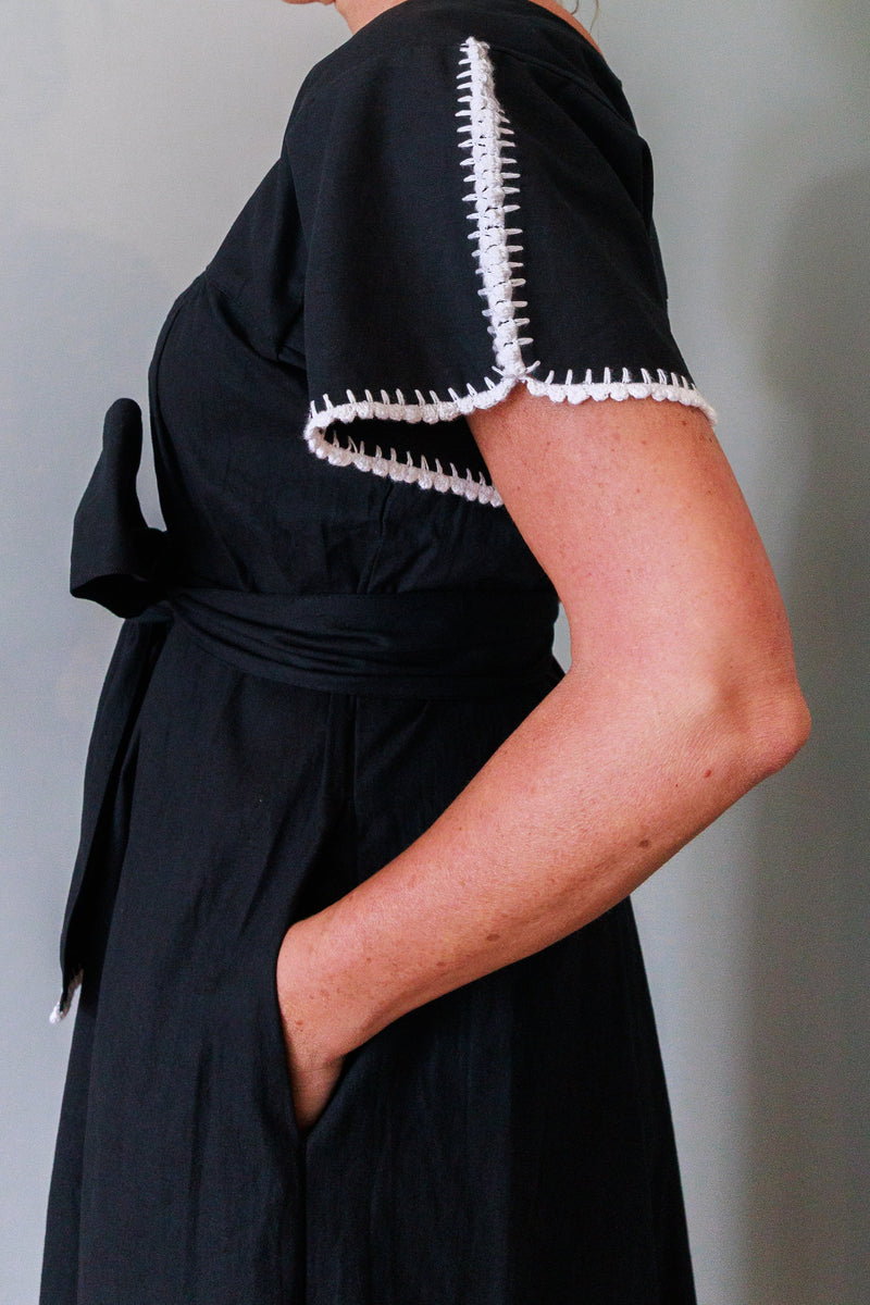 Mexican Crochet Kaftan Dress in Black and White by Arifah Studio