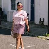 Bessie A-Line Short in Berry Red Stripe Cotton