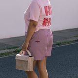 Bessie A-Line Short in Berry Red Stripe Cotton