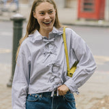 Grey Shirt with Mini Frill Collar