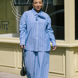 Blue Stripe Cotton Drawstring Trouser