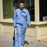 Blue Stripe Cotton Drawstring Trouser