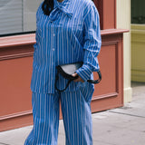 Blue Stripe Cotton Drawstring Trouser