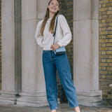 Pointelle Puff Shoulder Crew Neck Jumper in Ivory