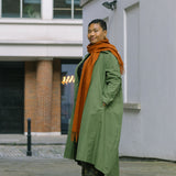 Waxed Cotton Asymmetric Raincoat in Olive