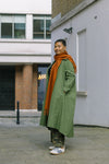 Waxed Cotton Asymmetric Raincoat in Olive by Lora Gene