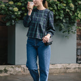 Nell Organic Cotton Checked Blouse in Navy/Green