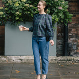 Nell Organic Cotton Checked Blouse in Navy/Green