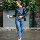 Nell Organic Cotton Checked Blouse in Navy/Green