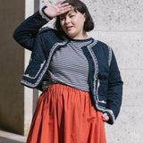 Navy Stripe Roll Back T Shirt