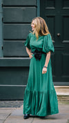 Clemence Dress in Jewel Green with Contrast Black Satin Belt by House of Disgrace