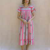Kaftan Stripe With Palm Embroidery