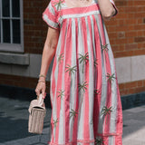 Kaftan Stripe With Palm Embroidery