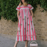 Kaftan Stripe With Palm Embroidery