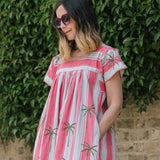 Kaftan Stripe With Palm Embroidery