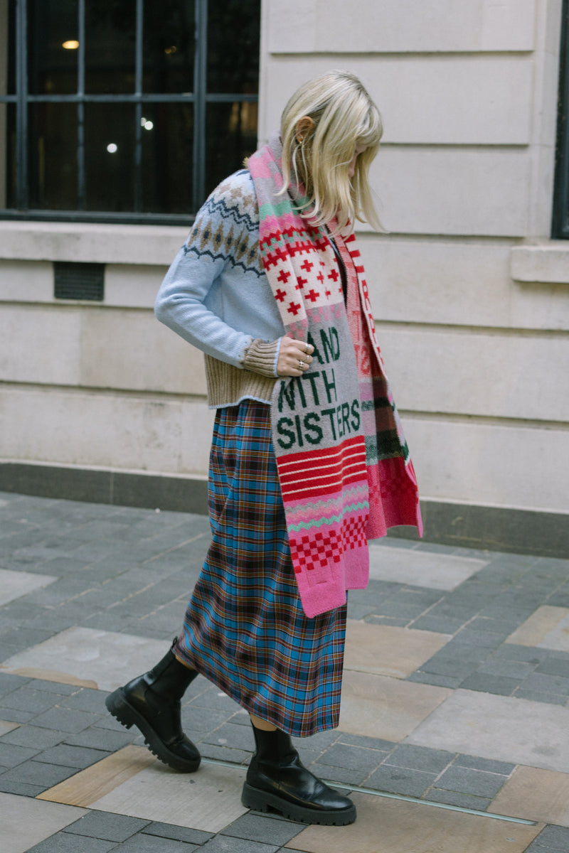 Patchwork Lambswool Scarf in Bubblegum Rouge & Opal by Black & Beech