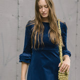 Victoria Round Neck Corduroy Midi Dress in Navy