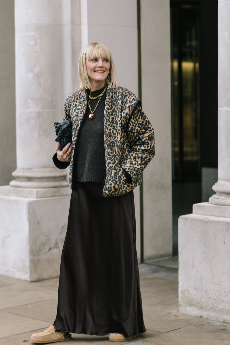 Pandora Brown Leopard Print Two-In-One Cotton Quilted Jacket by Raf and Grace